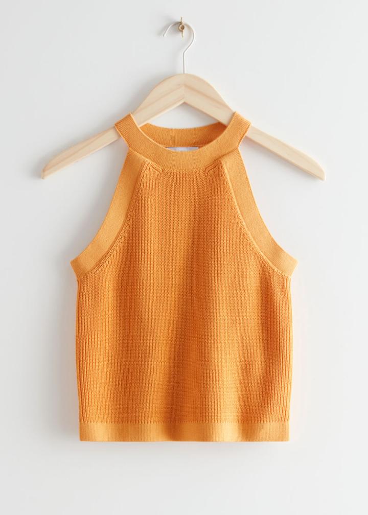 Other Stories Fitted Halter Knit Top - Orange