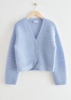 Other Stories Cropped Wool Knit Cardigan - Blue