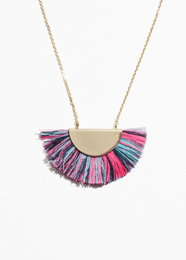 Other Stories Fringe Pendant Necklace - Blue