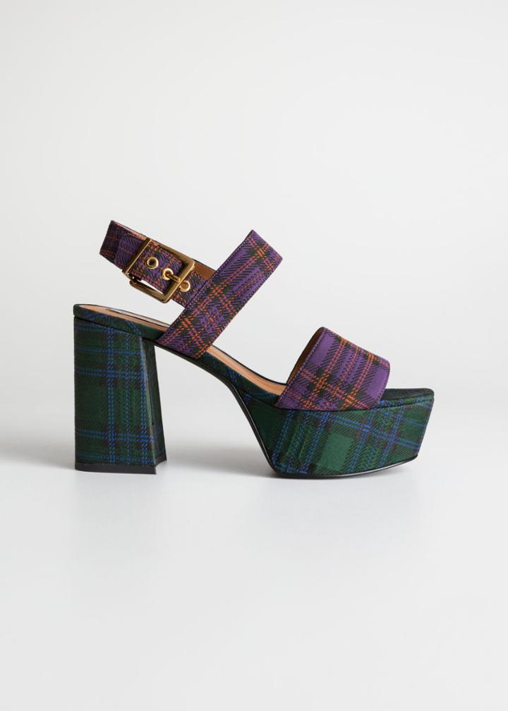 Other Stories Duo Plaid Platform Heels - Blue