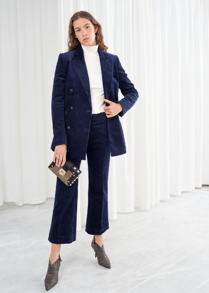 Other Stories Cropped Wide Corduroy Trousers - Blue