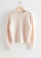Other Stories Rhinestone Button Knit Sweater - Beige