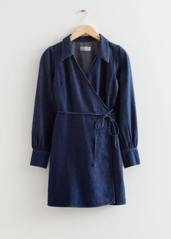 Other Stories Denim Wrap Mini Dress - Blue