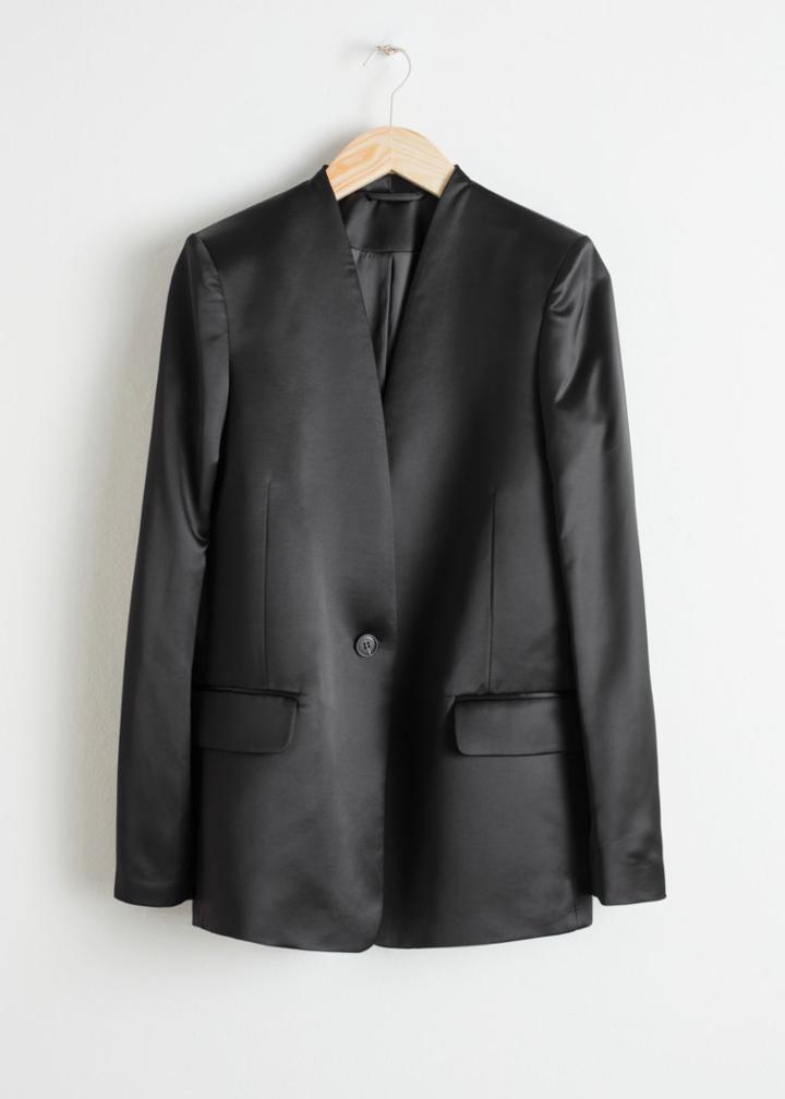 Other Stories Straight Fit Satin Blazer - Black