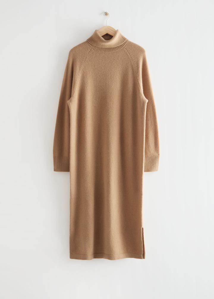 Other Stories Oversized Turtleneck Midi Dress - Beige