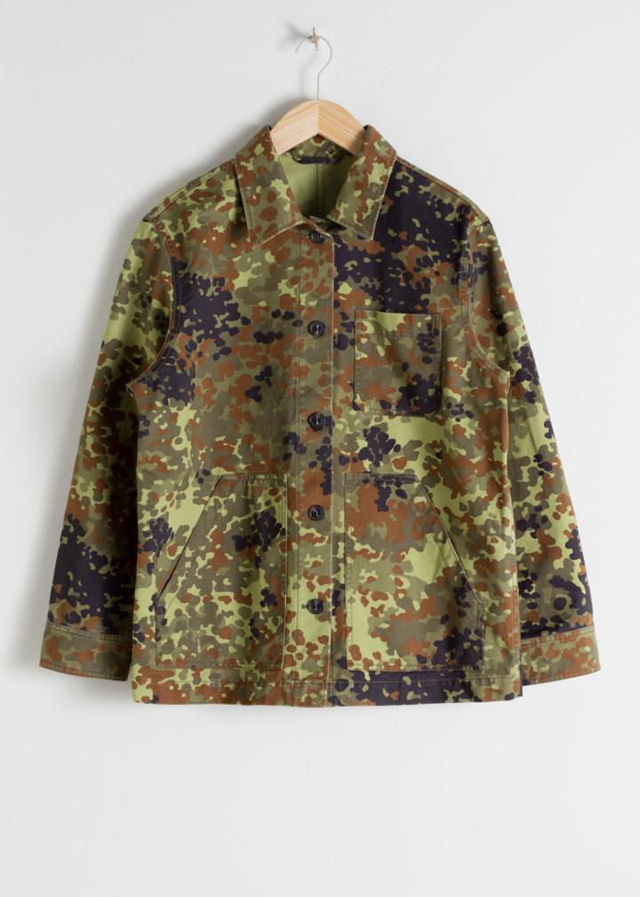 Other Stories Camouflage Cotton Workwear Jacket - Green