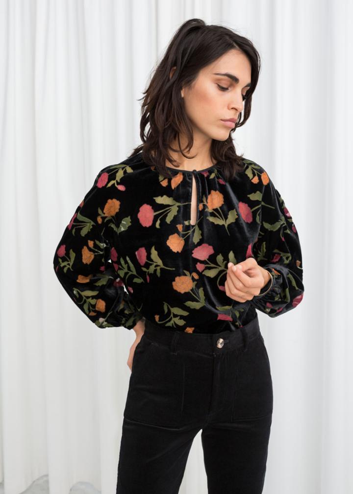 Other Stories Floral Velvet Blouse - Black