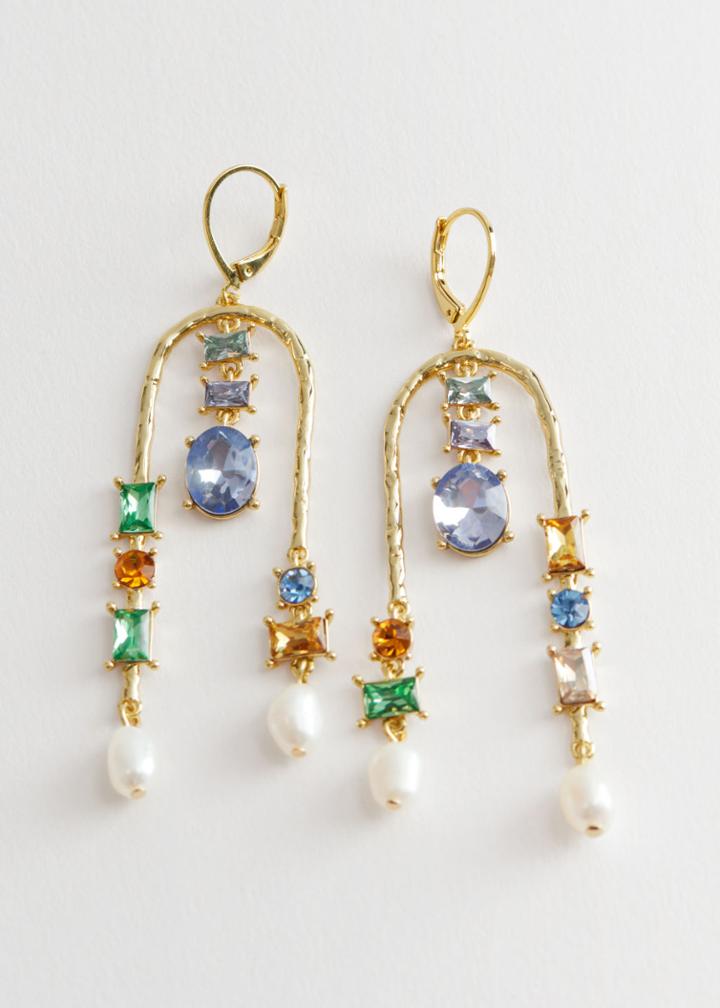 Other Stories Zirconia Gemstone Pearl Pendant Earrings - Purple