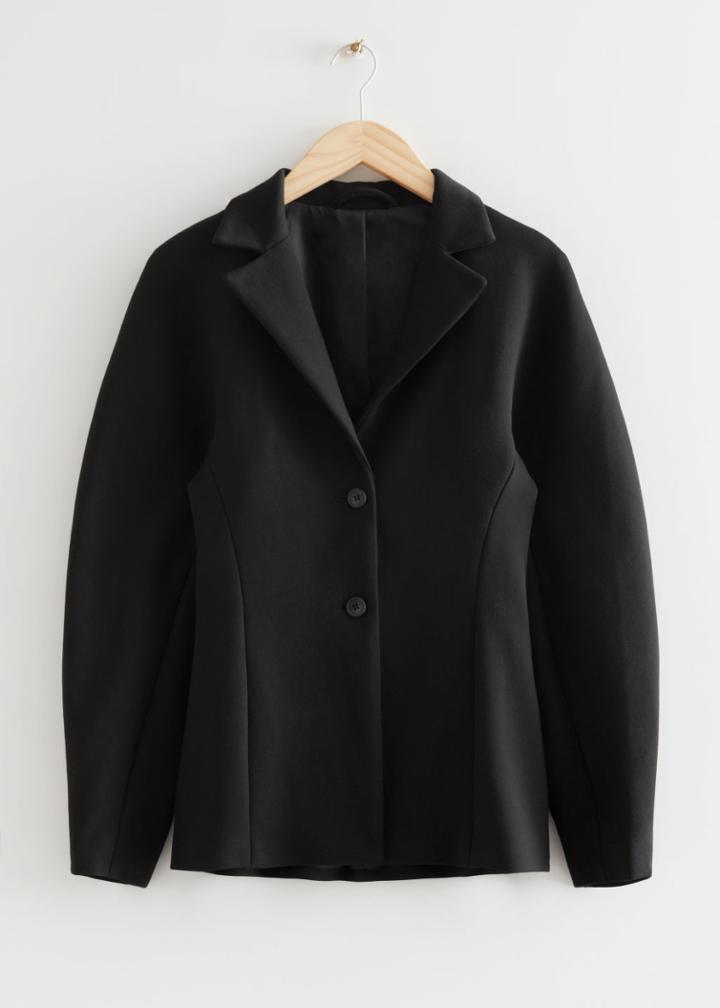 Other Stories Sculptured Sleeve Fitted Blazer - Black