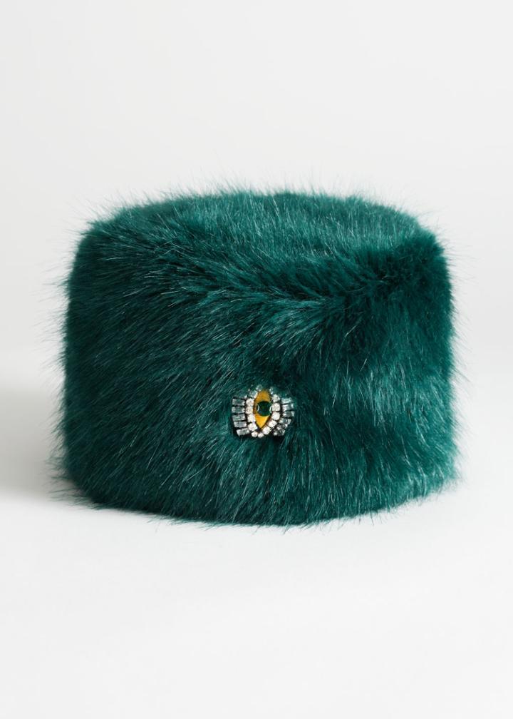 Other Stories Jewel Eye Faux Fur Hat - Green
