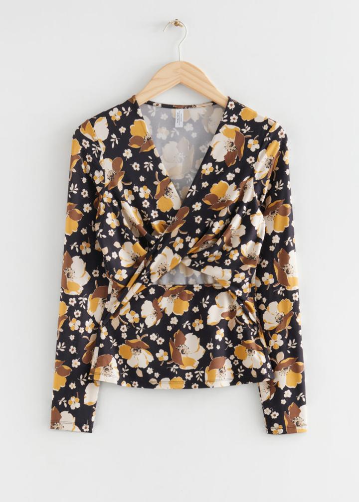 Other Stories Printed Twist Top - Black
