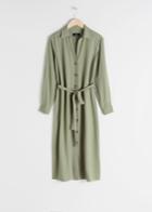 Other Stories Belted Button Up Midi Dress - Green