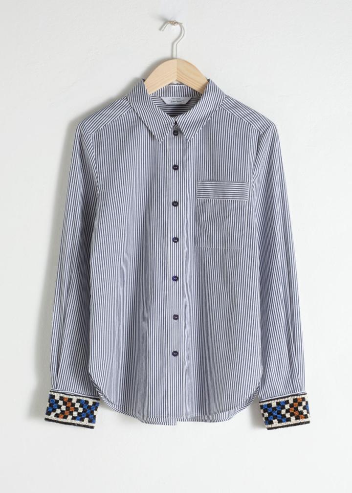 Other Stories Beaded Seersucker Button Up - Blue