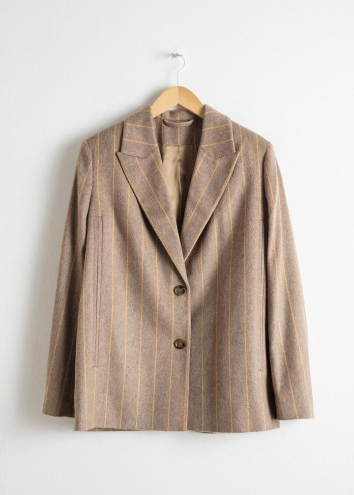 Other Stories Striped Wool Blend Cape Blazer - Beige