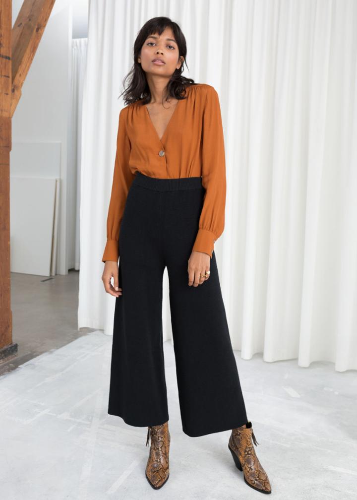 Other Stories Rib Knit Culottes - Black