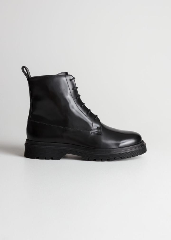 Other Stories Lace-up Leather Snow Boots - Black
