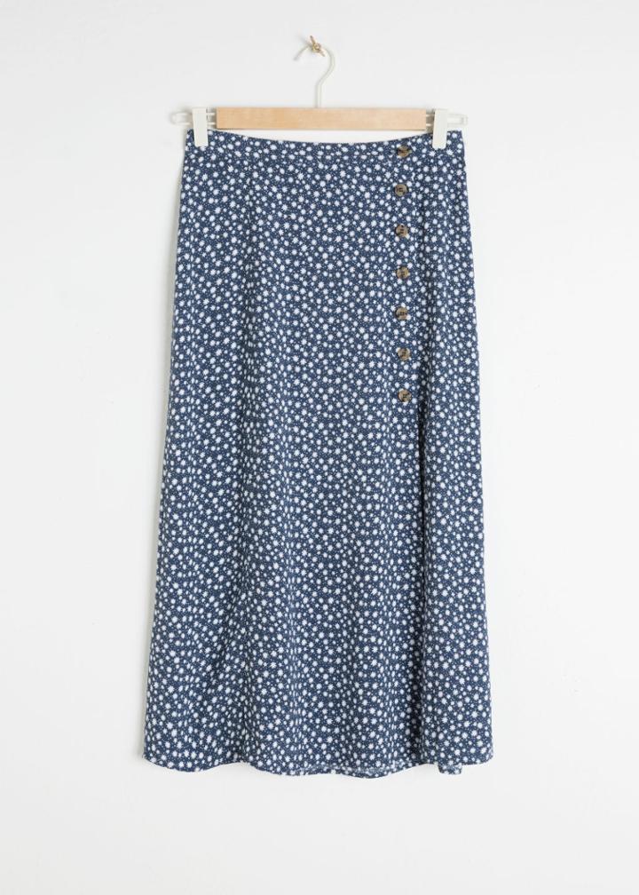 Other Stories Asymmetrical Button Midi Skirt - Blue