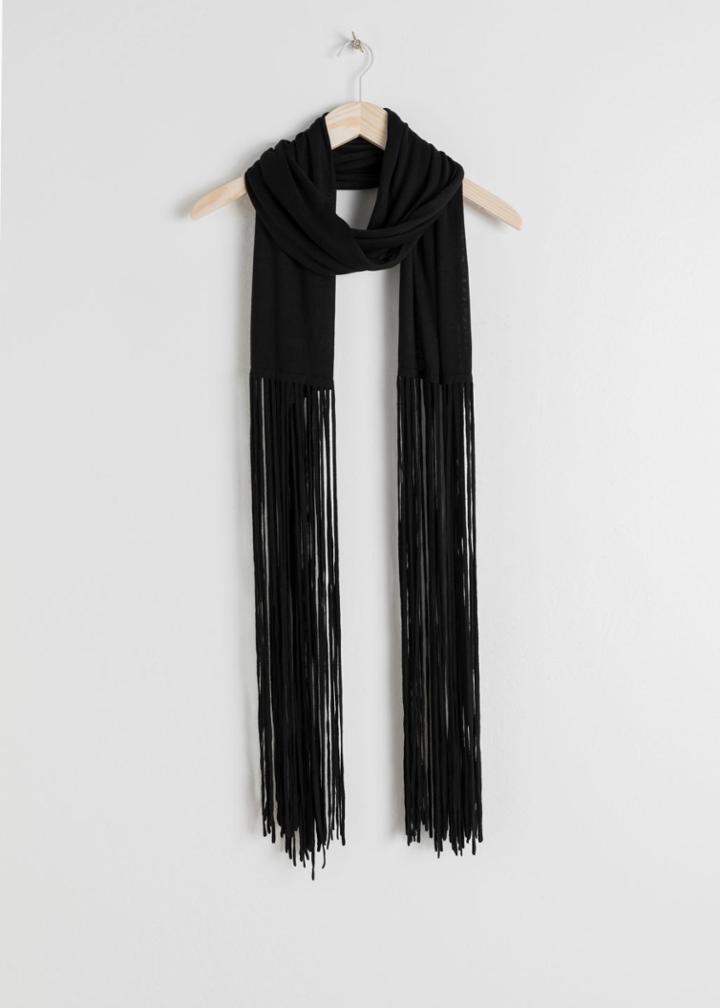 Other Stories Merino Wool Fringe Scarf - Black