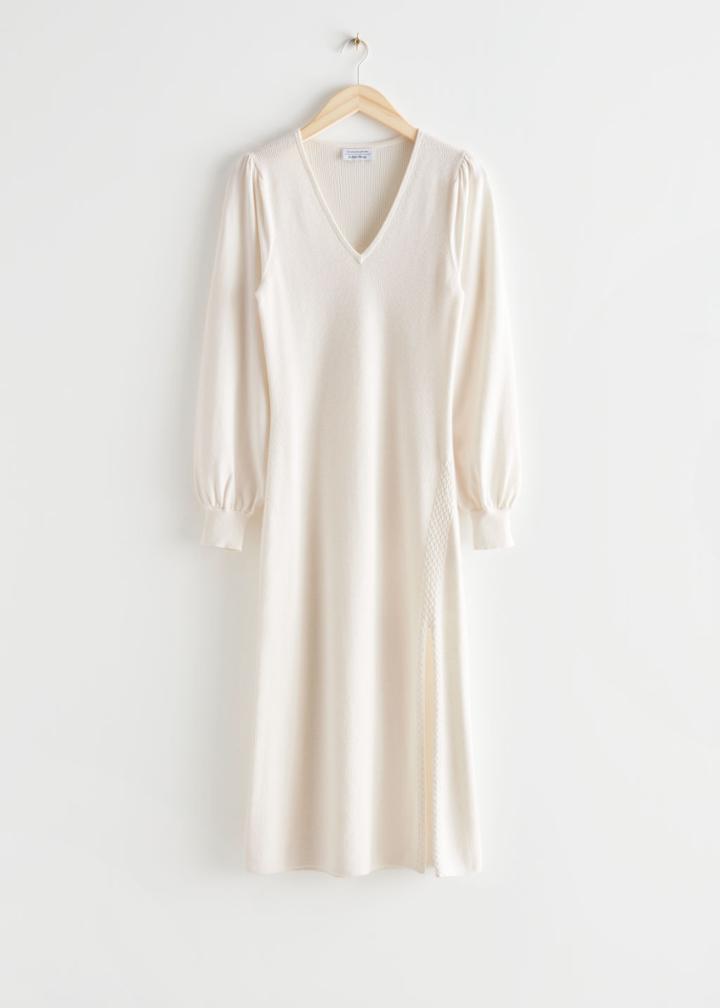 Other Stories V-cut Knit Midi Dress - White