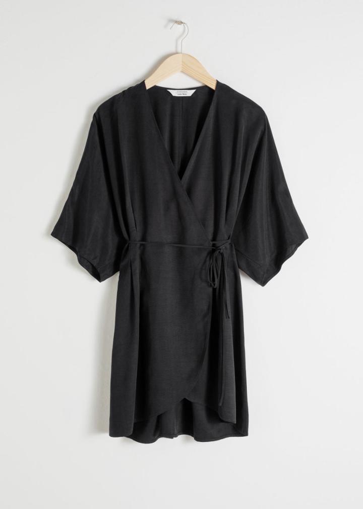 Other Stories Cupro Blend Mini Wrap Dress - Black