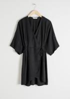 Other Stories Cupro Blend Mini Wrap Dress - Black