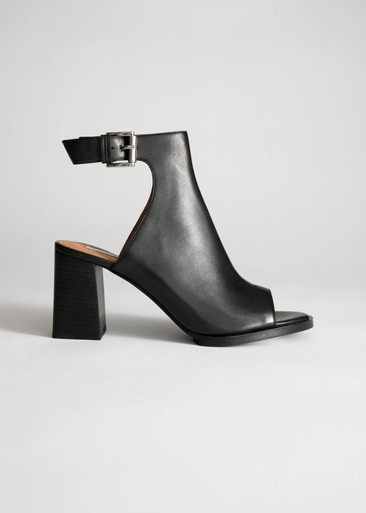 Other Stories Leather Open Toe Heeled Sandals - Black