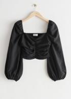 Other Stories Cropped Puff Sleeve Top - Black