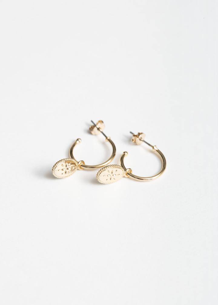 Other Stories Oval Charm Hoop Earrings - Gold