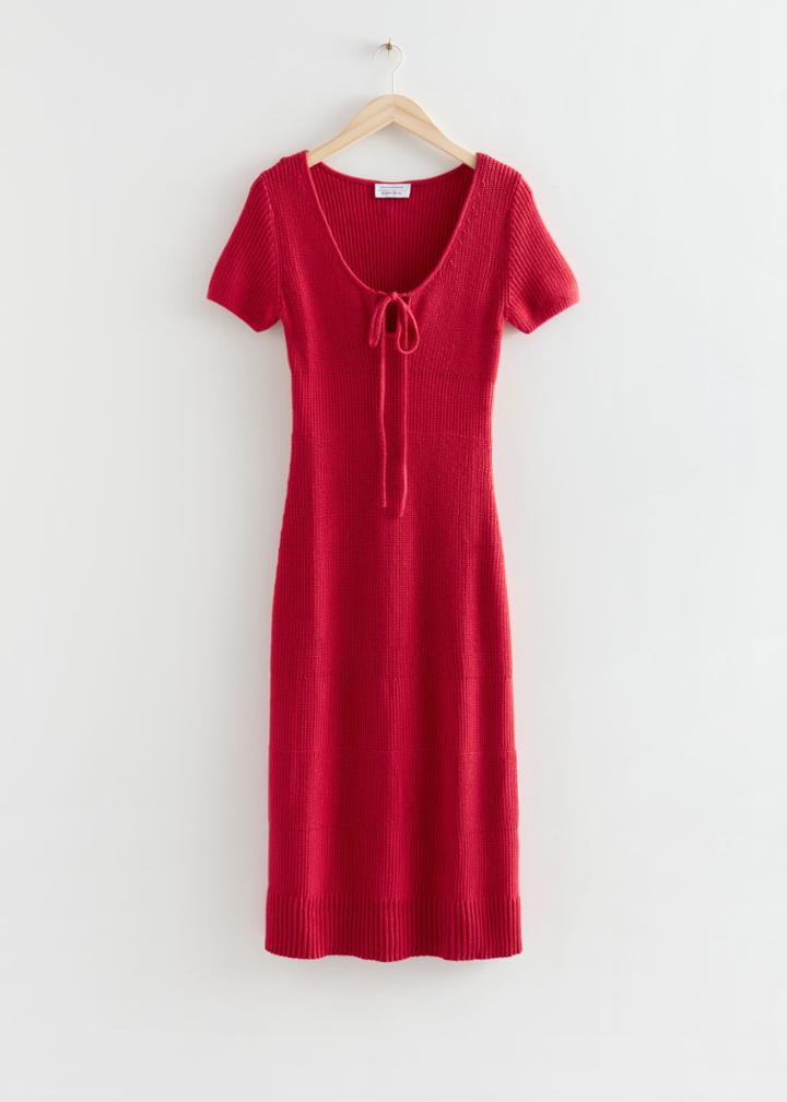 Other Stories Scoop Neck Knit Midi Dress - Red