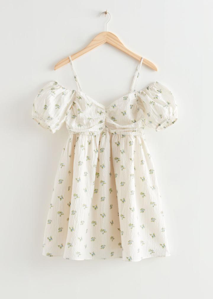 Other Stories Off-shoulder Seersucker Mini Dress - White