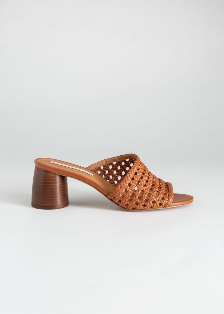 Other Stories Woven Leather Heeled Sandals - Orange
