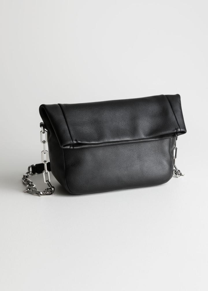Other Stories Fold Over Leather Bag - Black