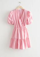 Other Stories Puff Sleeve Mini Wrap Dress - Pink