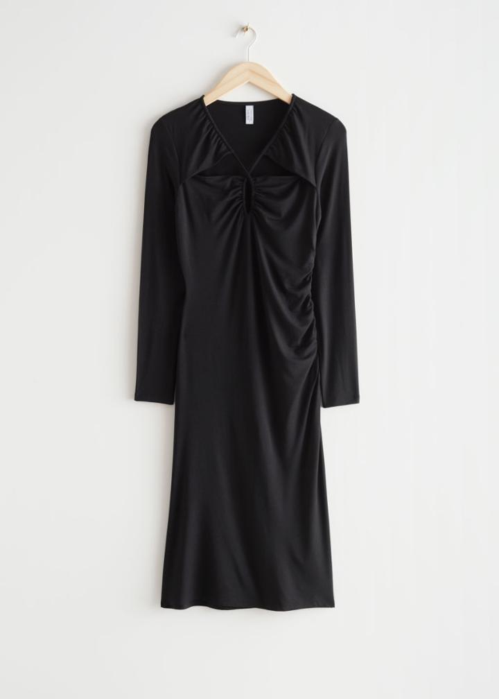 Other Stories Asymmetric Cut-out Midi Dress - Black