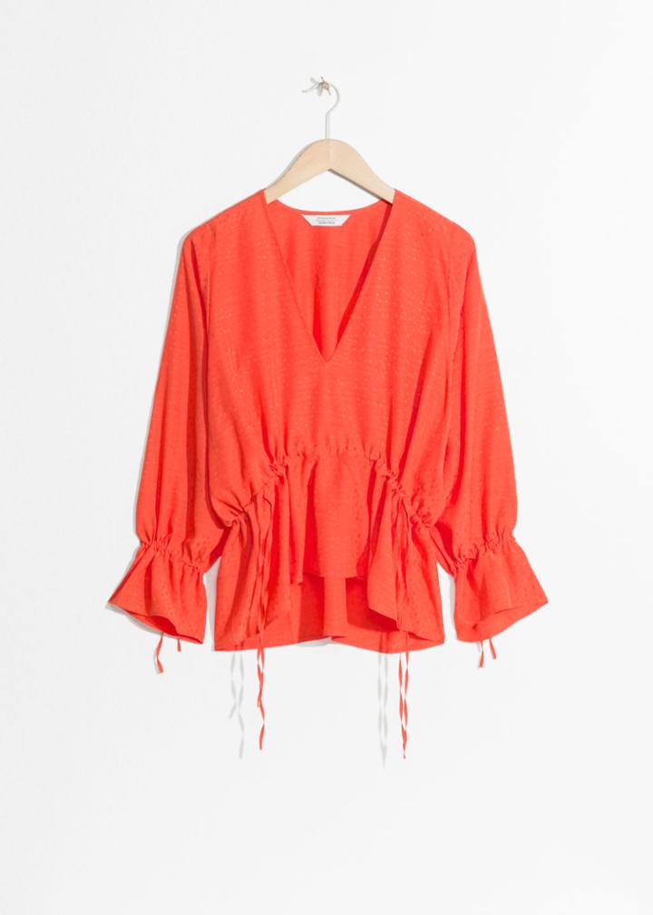 Other Stories Drawstring Jacquard Blouse - Orange