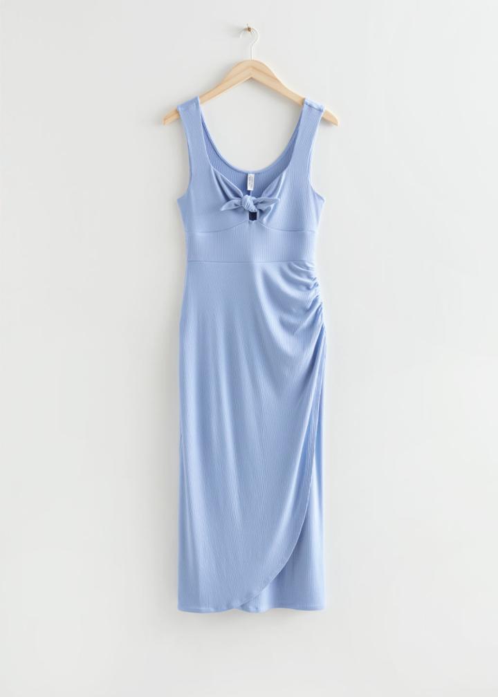 Other Stories Sweetheart Neck Wrap Midi Dress - Blue