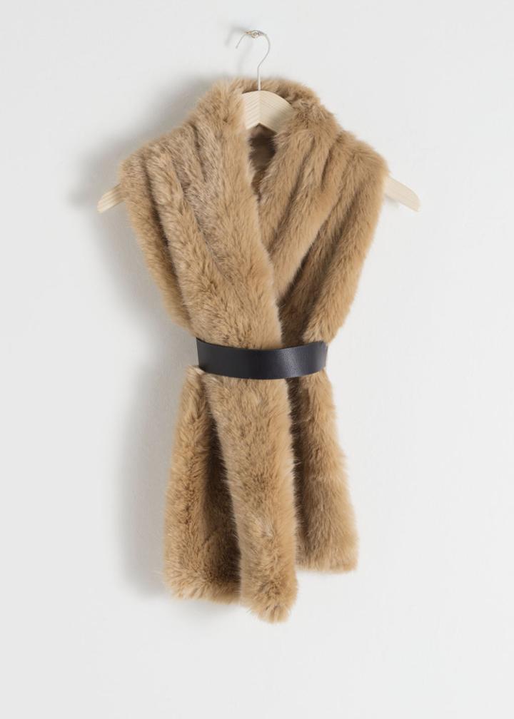 Other Stories Belted Faux Fur Stole - Brown