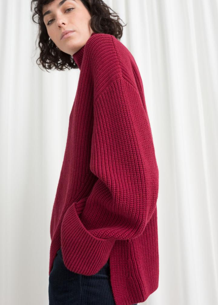 Other Stories Oversized Side-slit Turtleneck - Red
