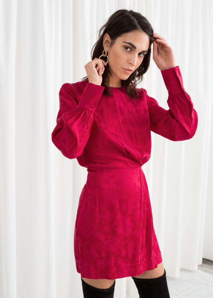 Other Stories Gathered Satin Mini Dress - Red