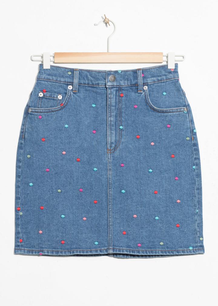Other Stories Dot Embroidered Demin Skirt - Blue