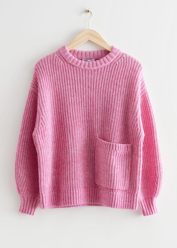 Other Stories Oversized Patch Pocket Knit Jumper - Pink