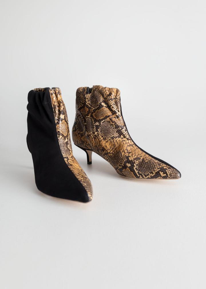 Other Stories Gathered Kitten Heel Boots - Animal Print