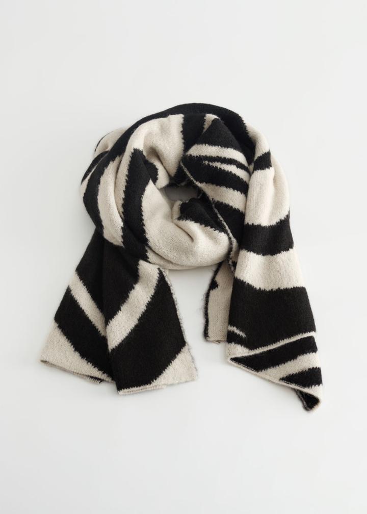 Other Stories Graphical Jacquard Knit Scarf - Black