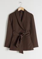 Other Stories Belted Long Fit Blazer - Brown