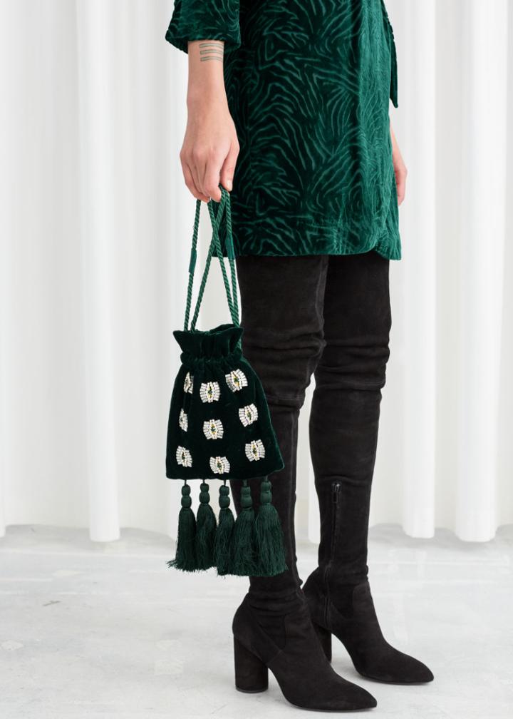 Other Stories Jewel Eye Tassel Crossbody Bag - Green