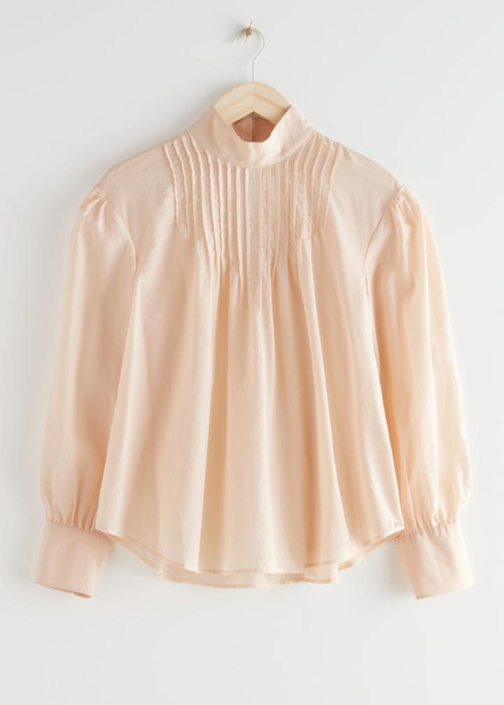 Other Stories Relaxed High Collar Silk Blend Blouse - Orange