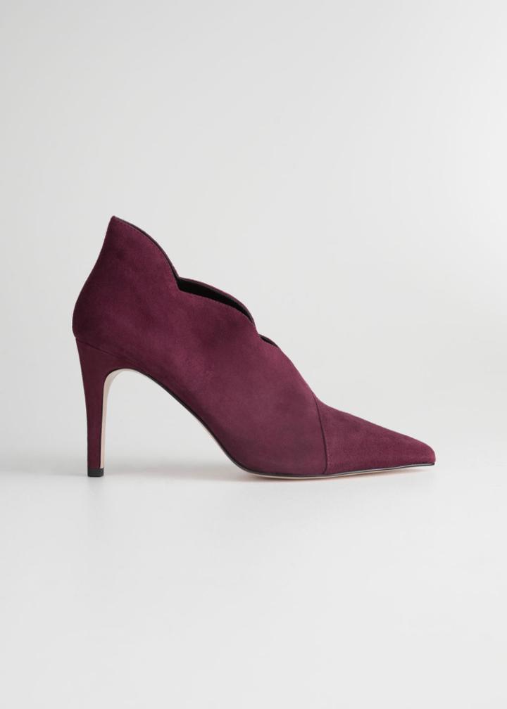 Other Stories Scallop Edge Suede Pumps - Red