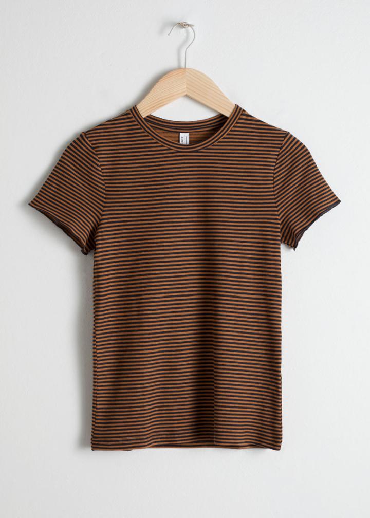 Other Stories Striped Ruffle Hem Tee - Orange