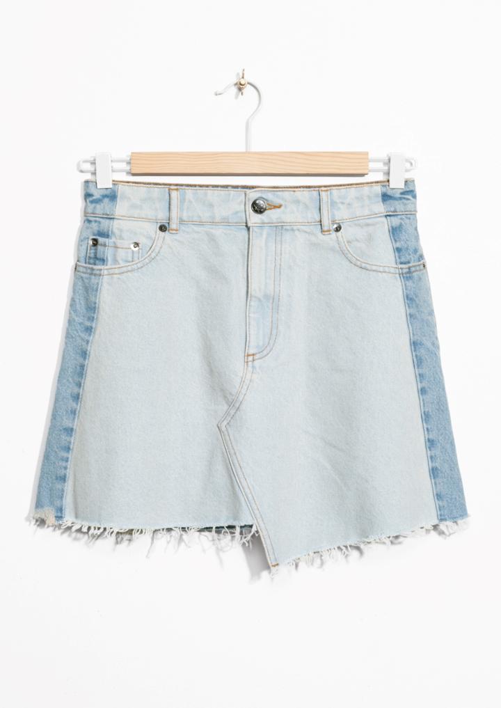 Other Stories Raw Hem Two-toned Denim Skirt