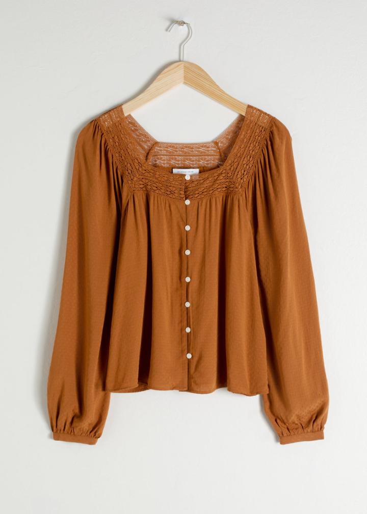 Other Stories Cropped Lace Trim Peasant Blouse - Orange
